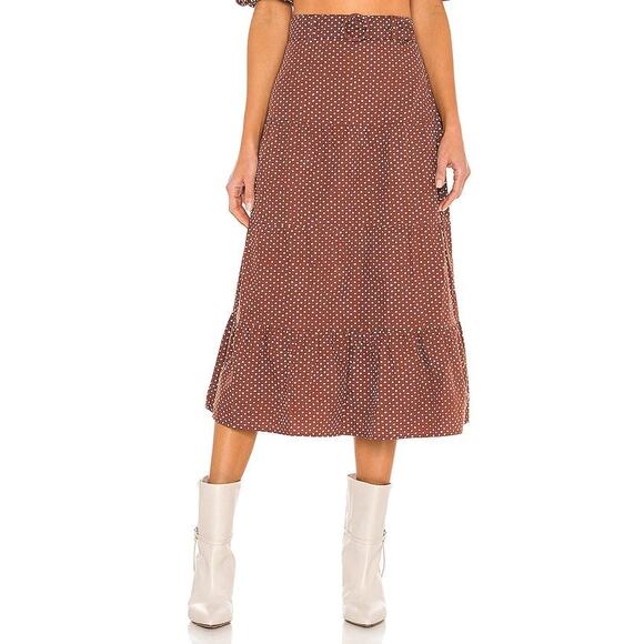 Faithfull The Brand Farida Belted Polka Dot Cotton Poplin Midi Skirt Brown - XS